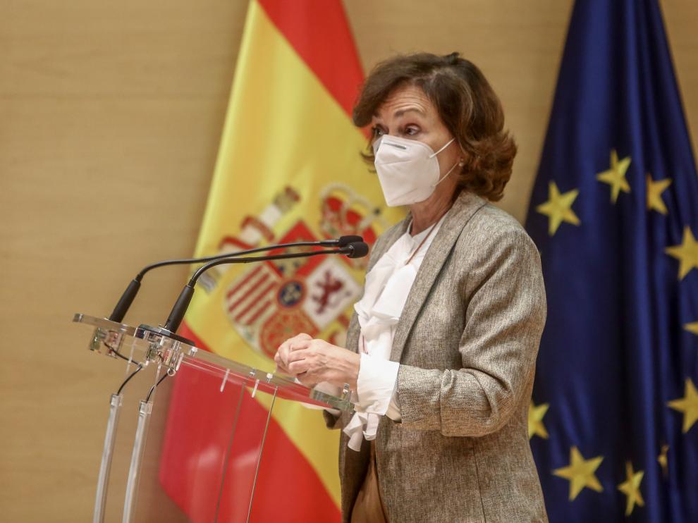 Carmen Calvo en el acto del Observatorio Mujeres, Ciencia e Innovación