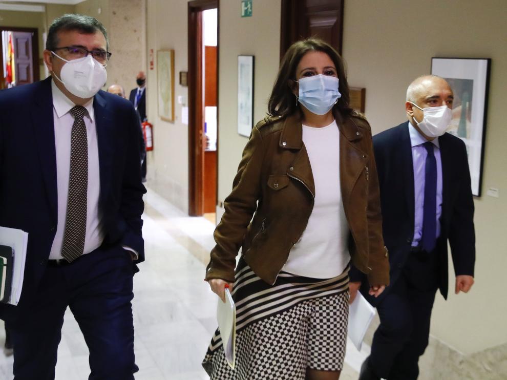 Adriana Lastra a su llegada este miércoles al Congreso de los Diputados