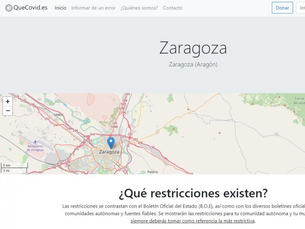 Una captura de la web QueCovid.es.