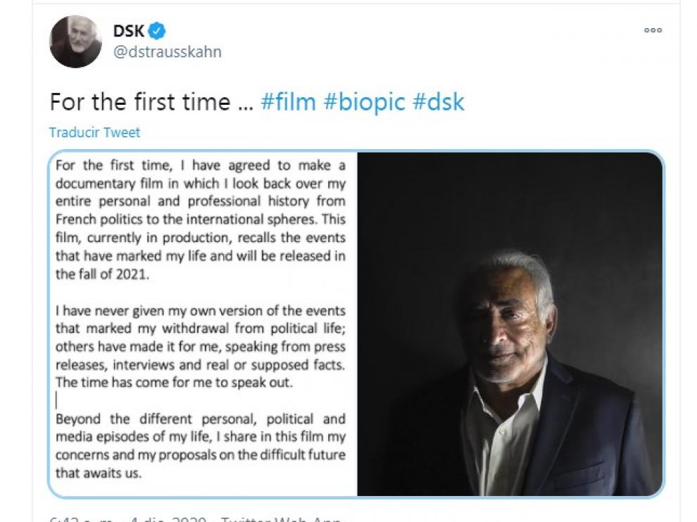 Carta de Dominique Strauss Kahn en Twitter.