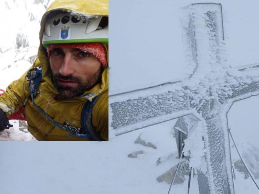 Jonatan García durante la ascensión al Aneto en el último temporal.Jonatan García