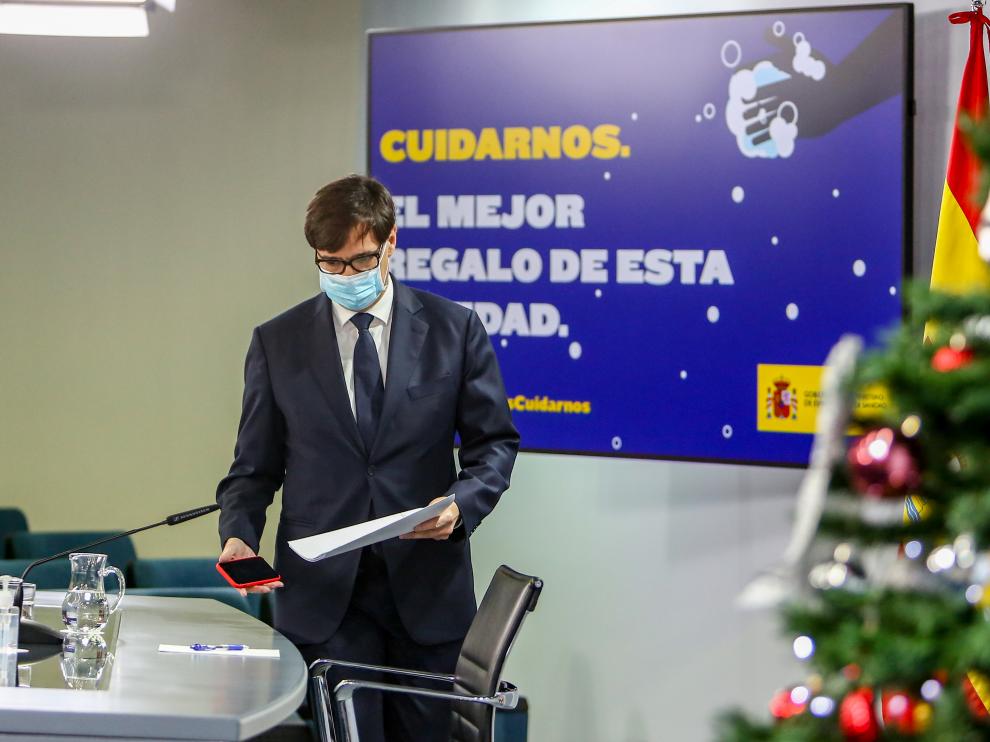 Salvador Illa en la rueda de prensa previa a Navidad