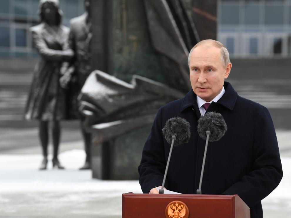 Russian President Putin visits the headquarters of the Foreign Intelligence Service in Moscow