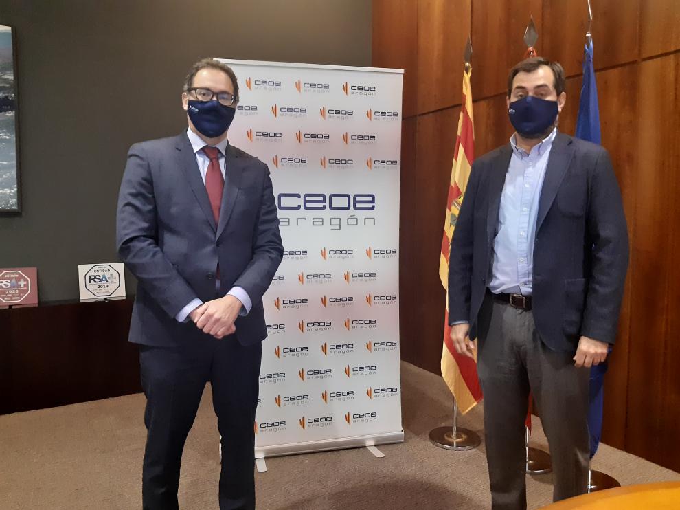 Reunión entre CEOE Aragón y Mercazaragoza para analizar la evolución y perspectivas empresariales.