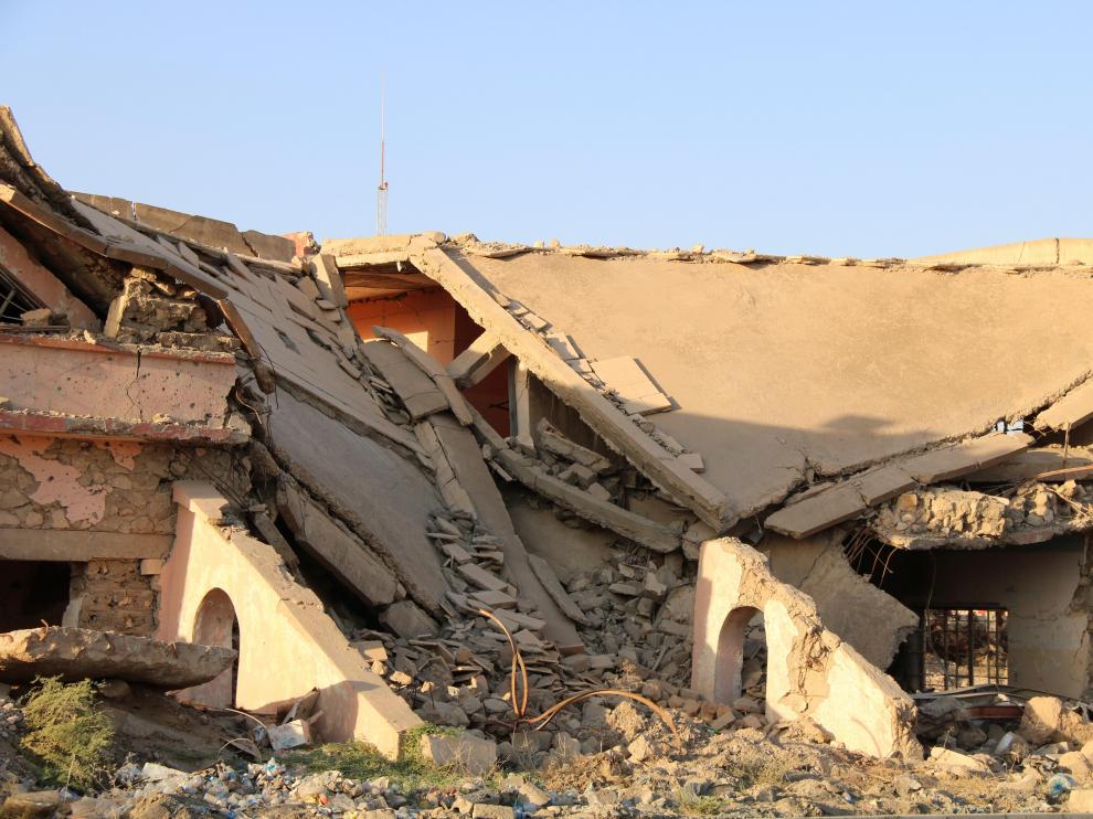 Vista de un edificio destruido en Qaraqosh.