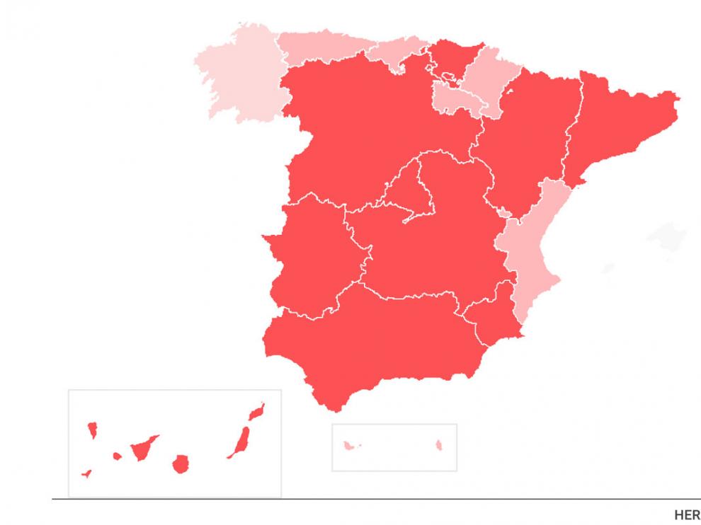 Mapa de España con las nuevas restricciones por Comunidades Autónomas