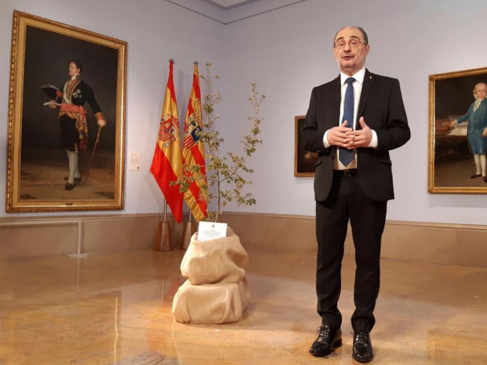 Javier Lambán, durante su discurso de fin de año en el Museo de Zaragoza.