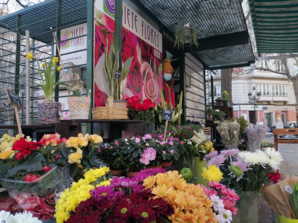 Silvia Padilla se asoma en el quiosco de flores de la plaza de los Sitios.