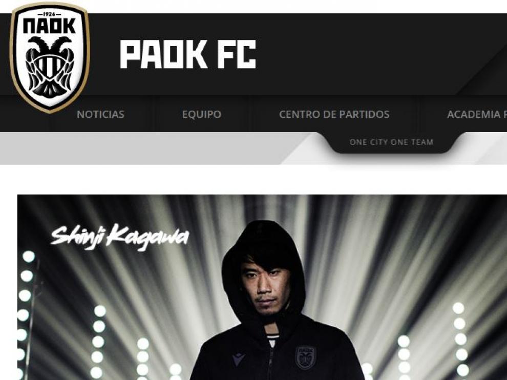 Kagawa es recibido así por el PAOK Salónica en su web oficial.