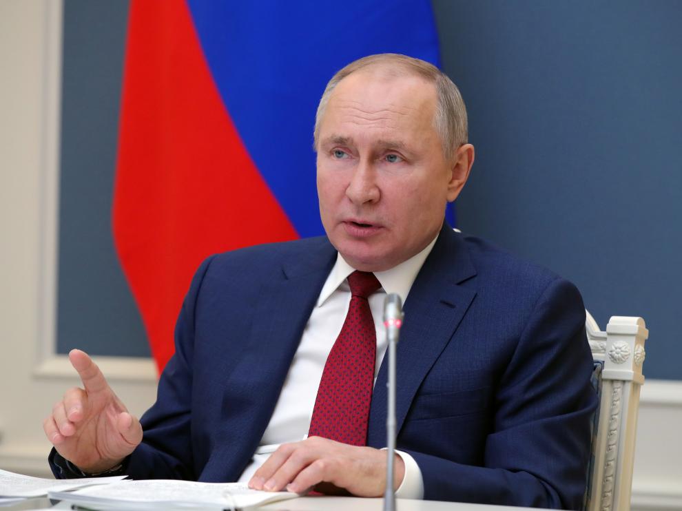 Russia's President Putin attends a video conference during the World Economic Forum (WEF) of the Davos Agenda, in Moscow