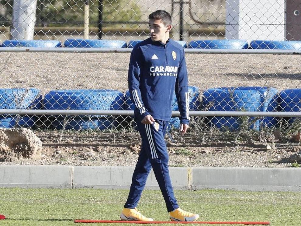 Juan Manuel Sanabria, en el entrenamiento del Real Zaragoza este martes.