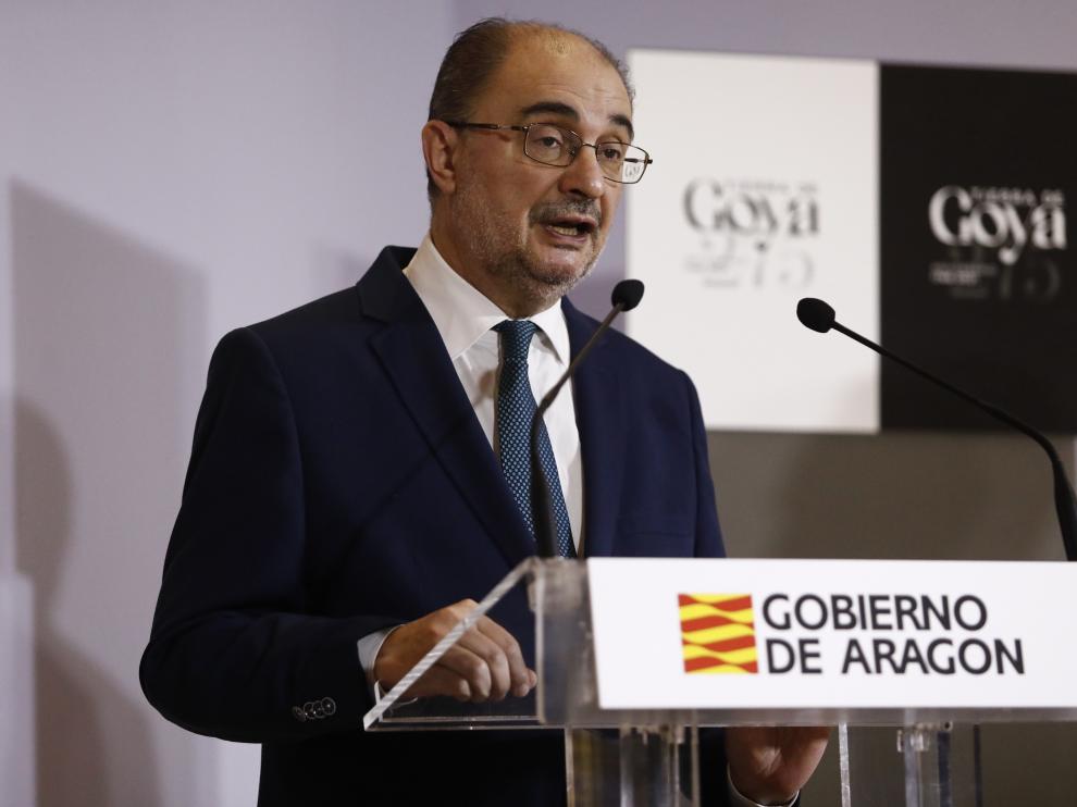 El presidente de Aragón, Javier Lambán, este jueves en el Museo de Zaragoza