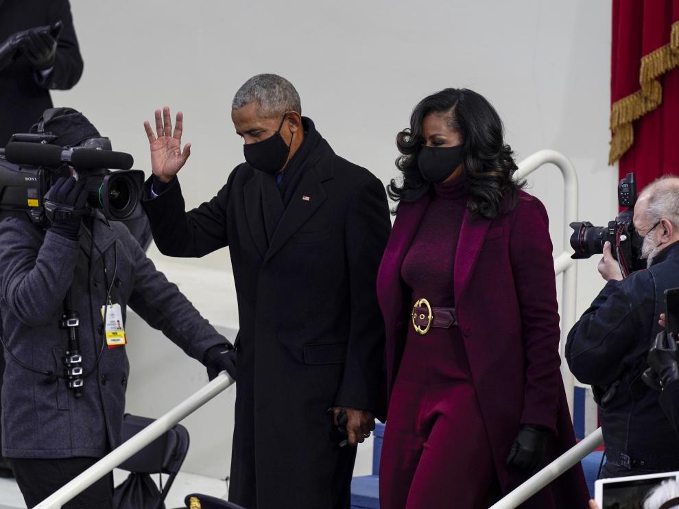 Barack Obama y su esposa Michelle en el toma de posesión de Biden.