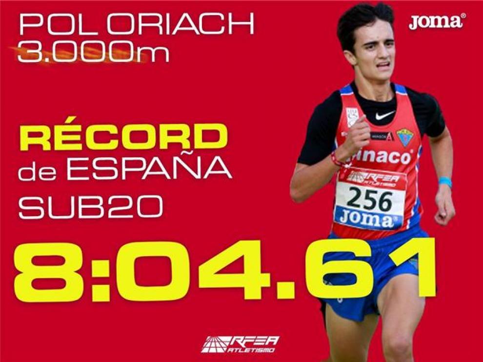 Pol Oriach batió en Barcelona el récord de España sub 20 de atletismo.