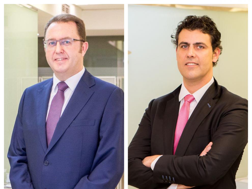 Jesús Beamonte Lafuente, nuevo director provincial de Ibercaja en Huesca, y Carlos Sánchez, en Teruel.