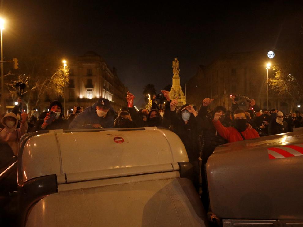 Supporters of Catalan rapper Pablo Hasel protest in Barcelona