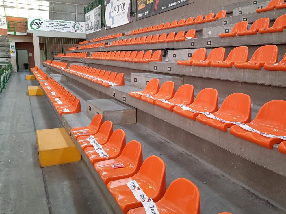 El pabellón Los Planos, preparado para el duelo entre el CV Teruel y el Melilla.