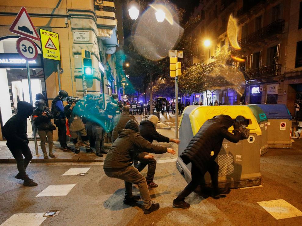 Supporters of Catalan rapper Pablo Hasel protest in Barcelona