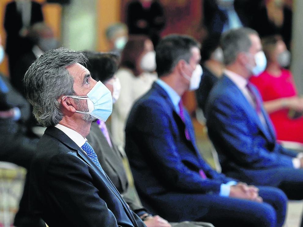 El presidente del CGPJ, Carlos Lesmes, en un acto en noviembre pasado con el Rey y el presidente Pedro Sánchez.