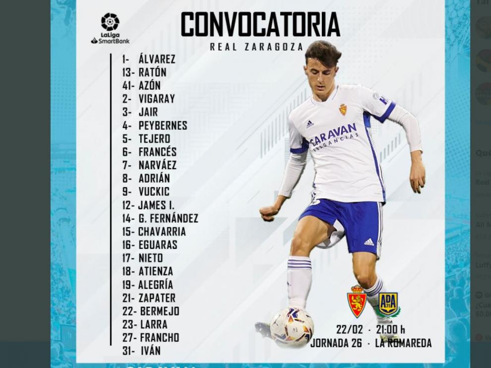 Lista de 23 convocados de Juan Ignacio Martínez para el partido de este lunes ante el Alcorcón.