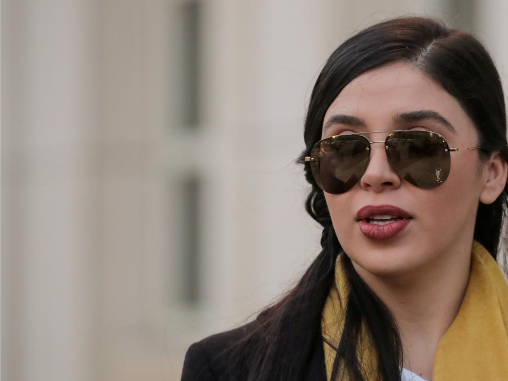 FILE PHOTO: Imagen de archivo. Emma Coronel Aispuro, esposa de Joaquín Guzmán, "El Chapo", a la salida de una corte en Brooklyn, Nueva York