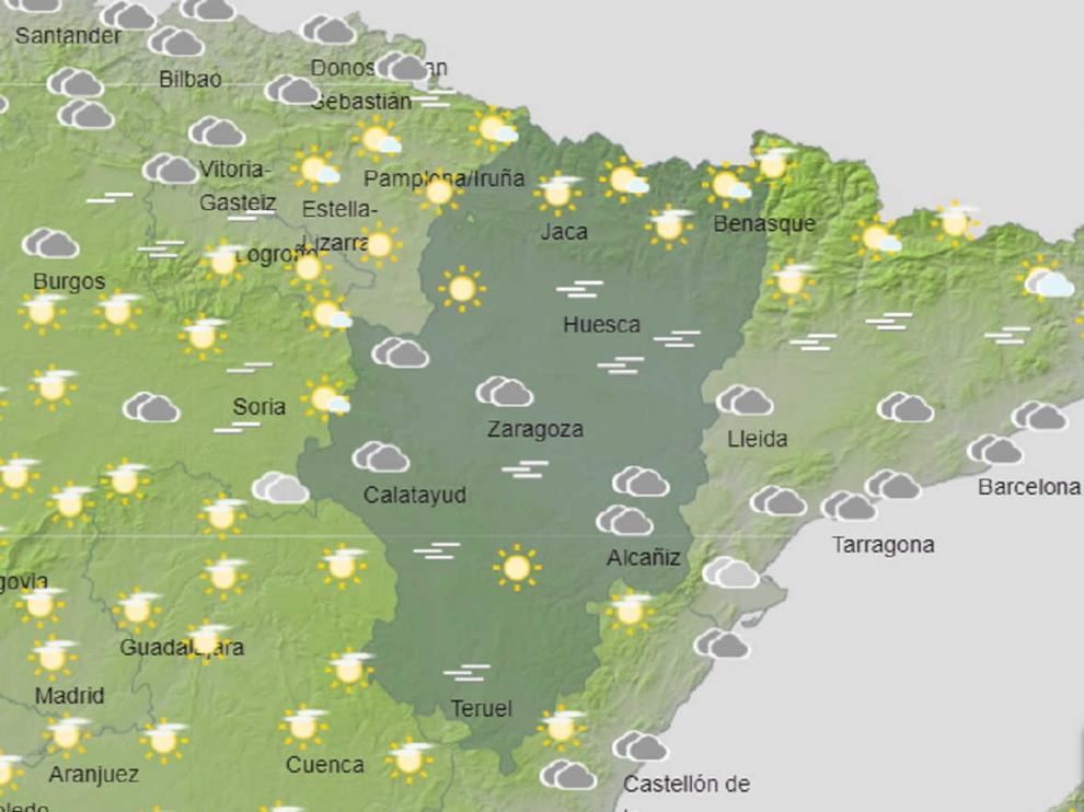 Mapa de Aragón con la previsión del tiempo de este viernes