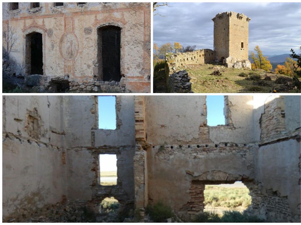 Detalle de la Fábrica Bonica, el castillo de Roita y las casas de la Salinas de Bujaraloz.