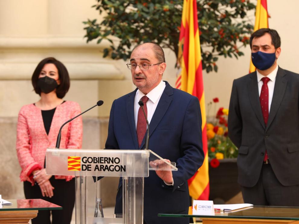 Lambán, este martes durante la firma del nuevo plan de rescate a la hostelería