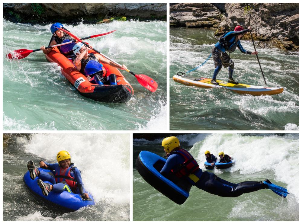 Los ríos Gállego y Ésera ofrecen muchas más actividades acuáticas aparte del rafting como el canoraft, el stand-up paddle, el tubing o el hidrospeed.