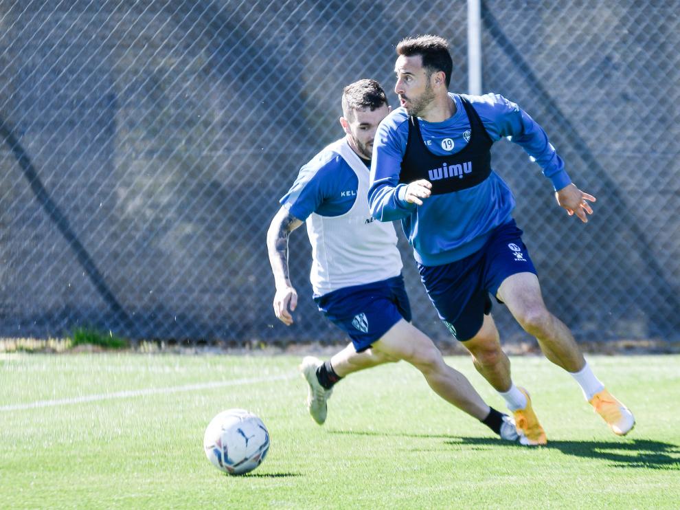 Pedro López y Galán durante el entrenamiento de este martes.
