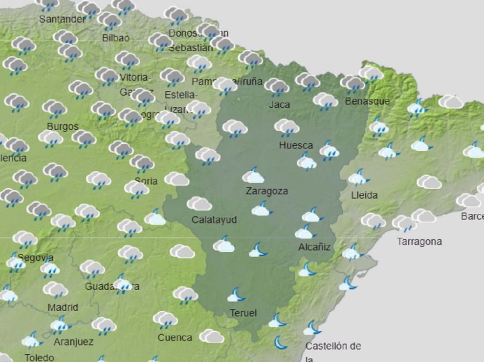 Mapa de Aragón con el tiempo del domingo 11 de abril