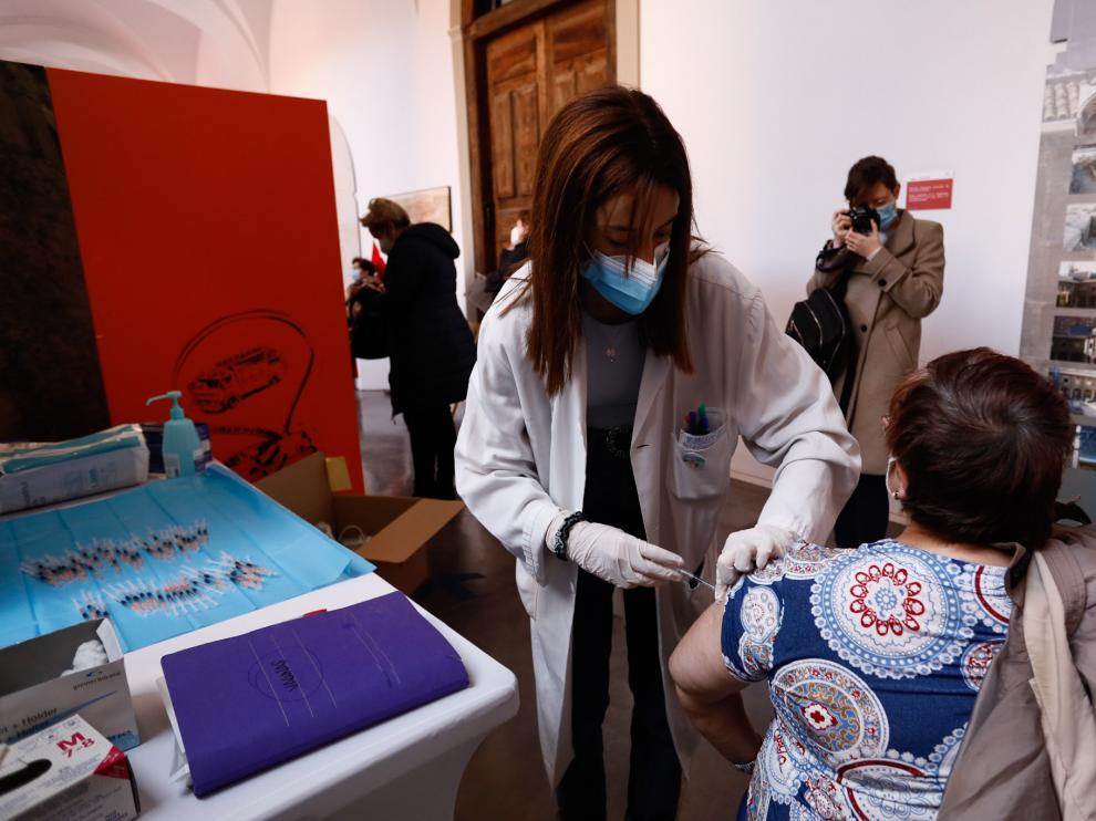 Vacunación este lunes en el Museo del Fuego de Zaragoza.