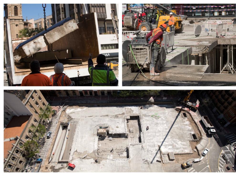Los trabajos para levantar la losa del parquin de la plaza Salamero han comenzado este viernes.