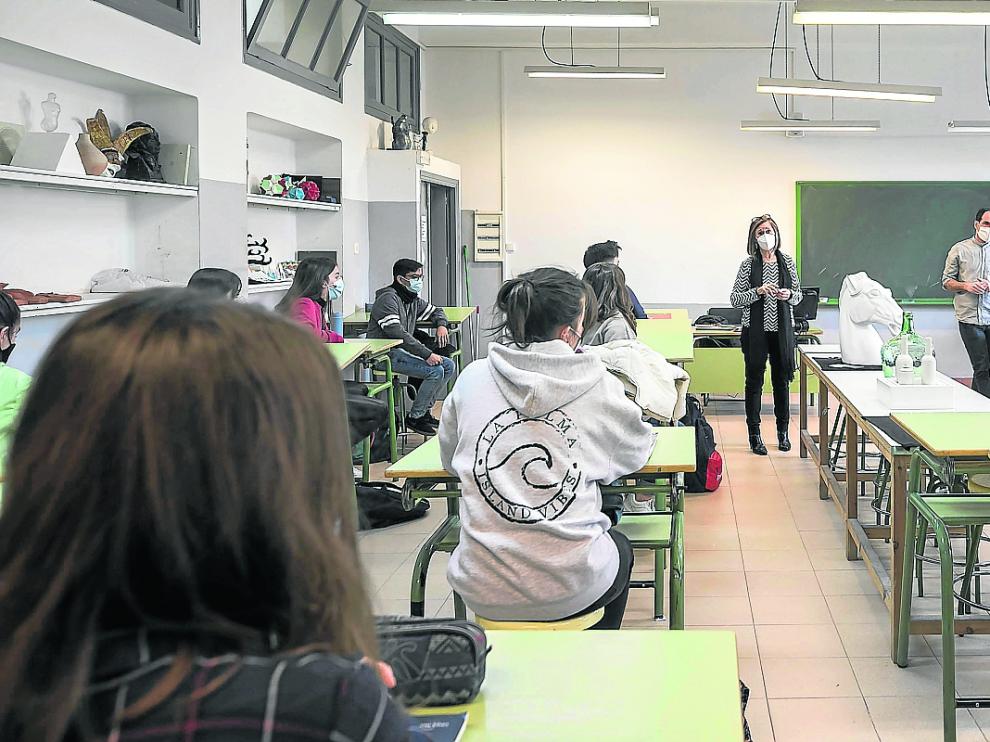 Los alumnos del IES Goya de Zaragoza, en febrero, cuando recuperaron la presencialidad total.
