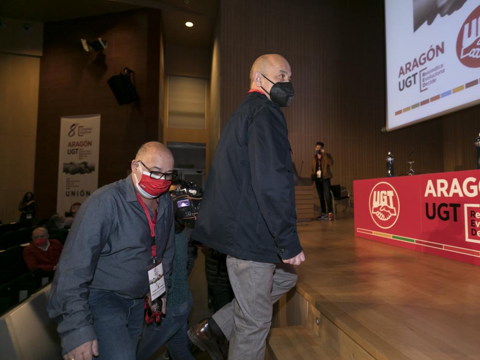 Daniel Alastuey sube al estrado, este lunes en el 8º congreso regional de UGT Aragón.