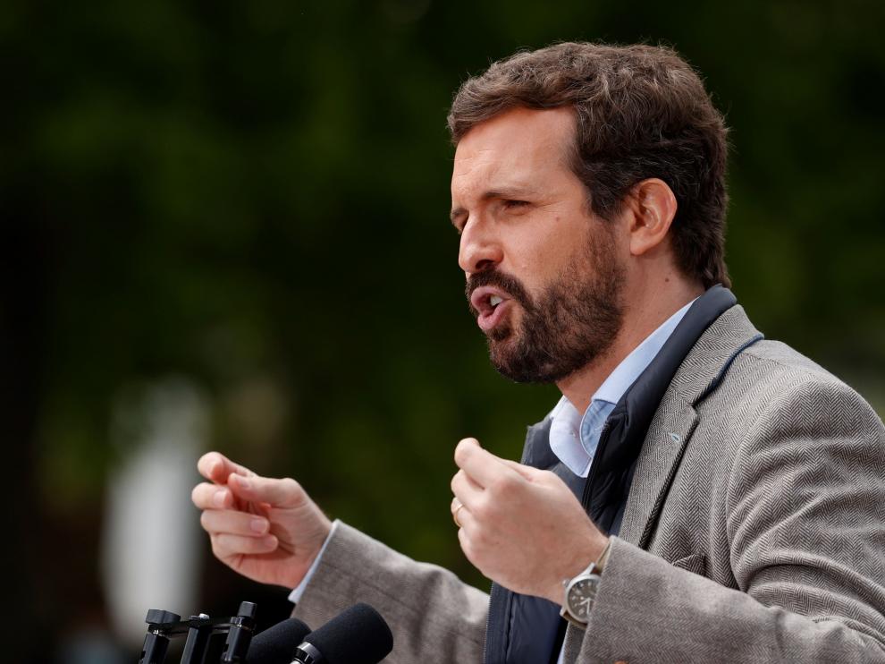 Pablo Casado este sábado en un acto de la campaña madrileña