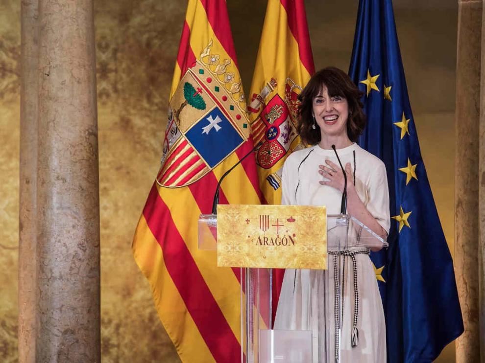 La escritora Irene Vallejo, Premio Aragón 2021, en el acto institucional del Día de Aragón