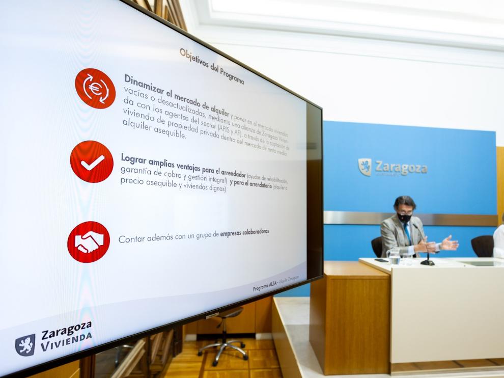 Presentación del programa de captación de vivienda 'Alquila Zaragoza'.