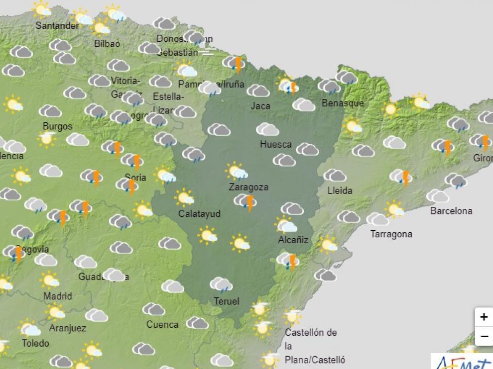 Avisos amarillos por lluvias y tormentas en varias zonas de Aragón este jueves