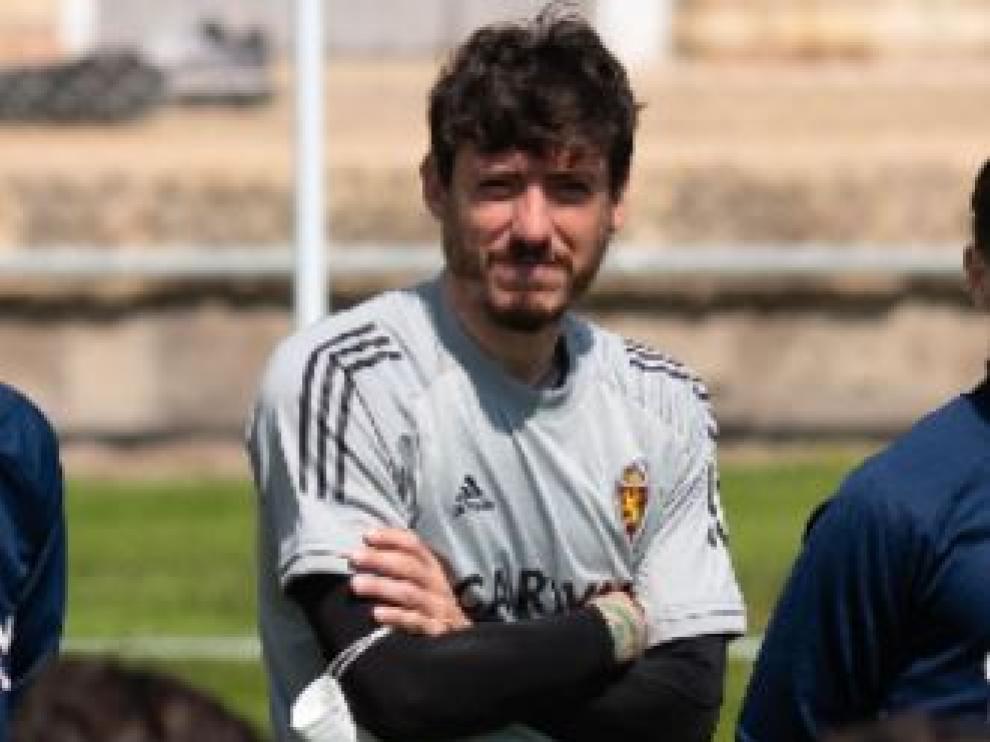 Cristian Álvarez, este sábado en el entrenamiento al regreso de Lugo.