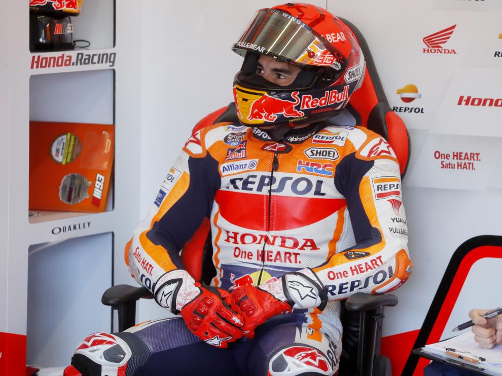 Marc Márquez, durante la sesión de hoy en Jerez.