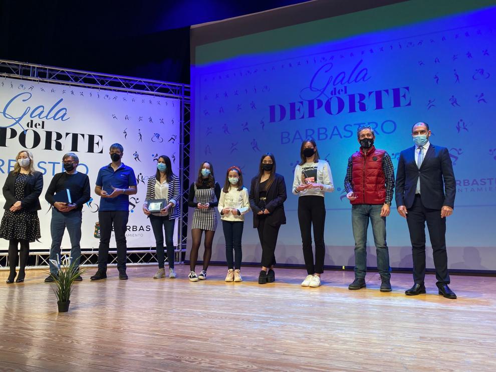 Los homenajeados en la Gala del Deporte de Barbastro