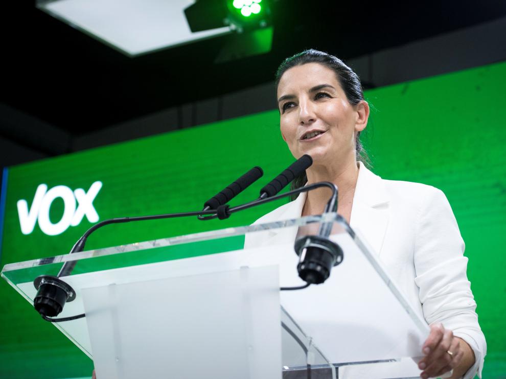 La candidata de su formación a la presidencia de la Comunidad de Madrid, Rocio Monasterio, en la sede de su partido