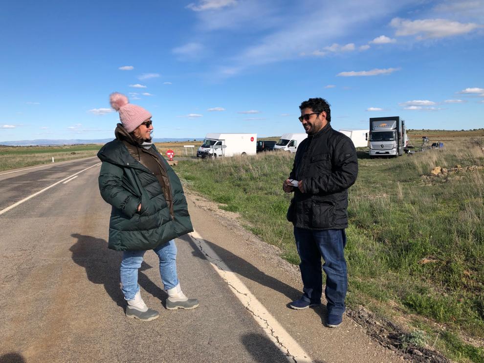 El diputado Diego Piñeiro, durante su visita al rodaje en Pozondón.