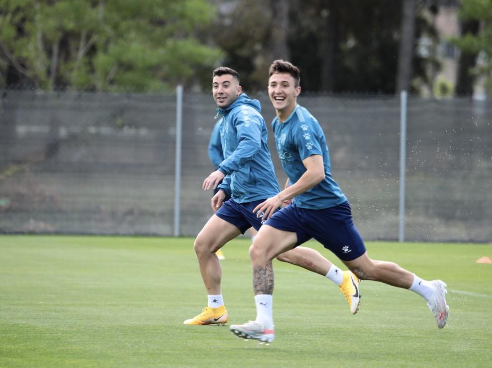 Escriche y Borja García, en el último entrenamiento de la temporada.