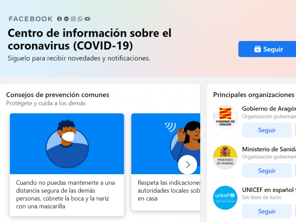 Información sobre el coronavirus en Facebook