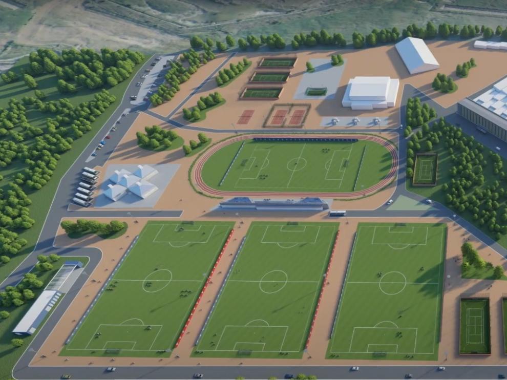 Recreación del futuro complejo de la Base Aragonesa de Fútbol.