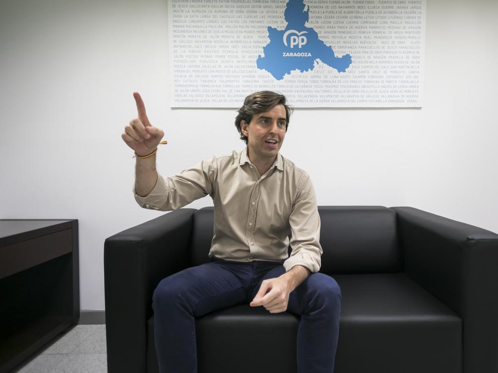 Pablo Montesinos, este miércoles, en la sede del PP de Zaragoza