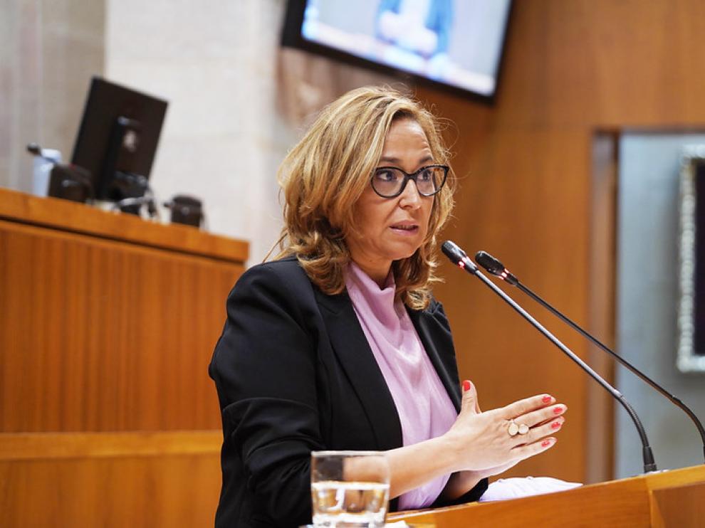 Mayte Pérez este jueves durante su comparecencia en las Cortes de Aragón