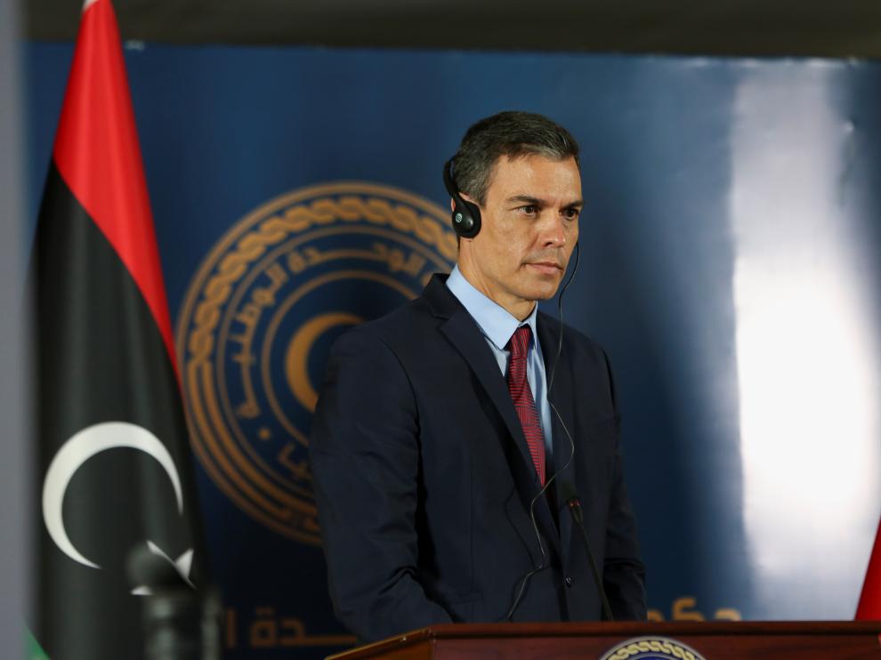 Pedro Sánchez durante su visita a Libia